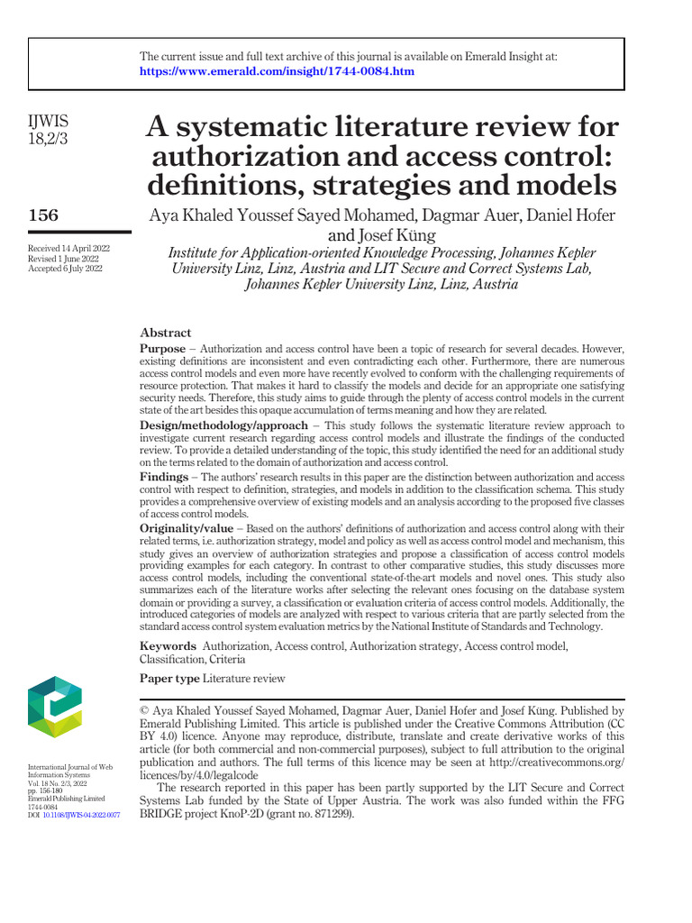 Access Control Models: A Systematic Review | PDF | Computer Access ...