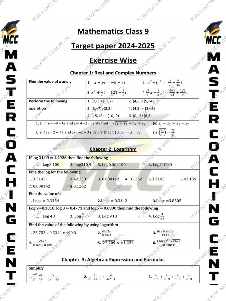 Ix Mathematics - MCC Target Paper 2025 - Team Fighters | PDF
