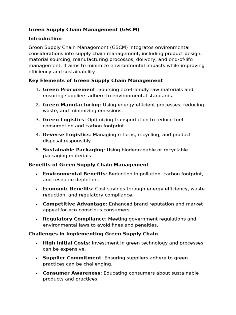 Green Supply Chain Management Overview | PDF | Supply Chain Management ...