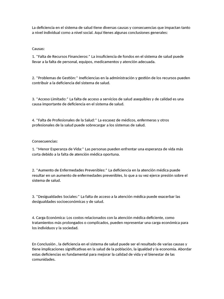 Consecuencias de la Deficiencia en Salud | PDF