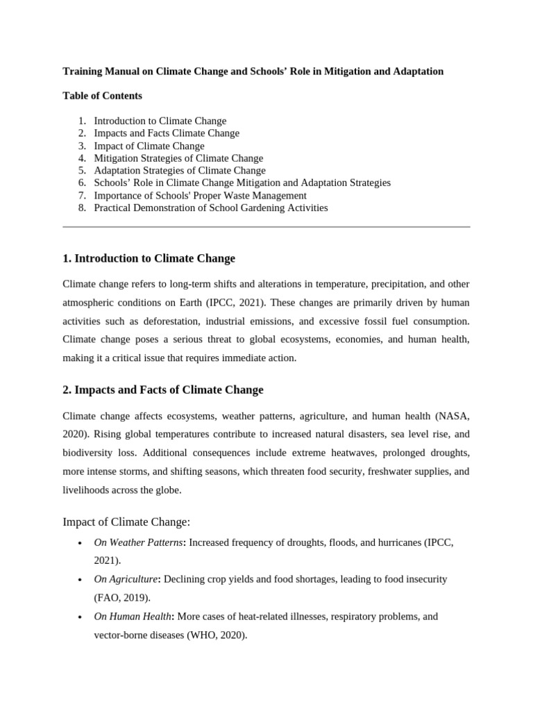 Climate Change Training Manual for Schools | PDF | Climate Change ...