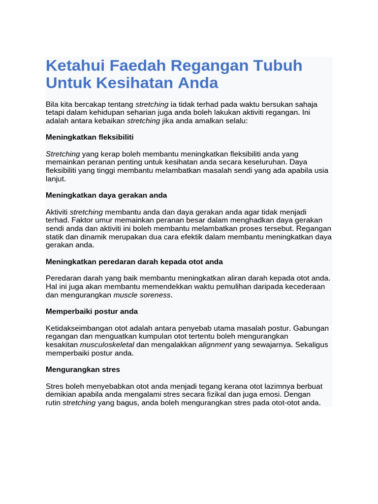 Ketahui Faedah Regangan Tubuh Untuk Kesihatan Anda | PDF