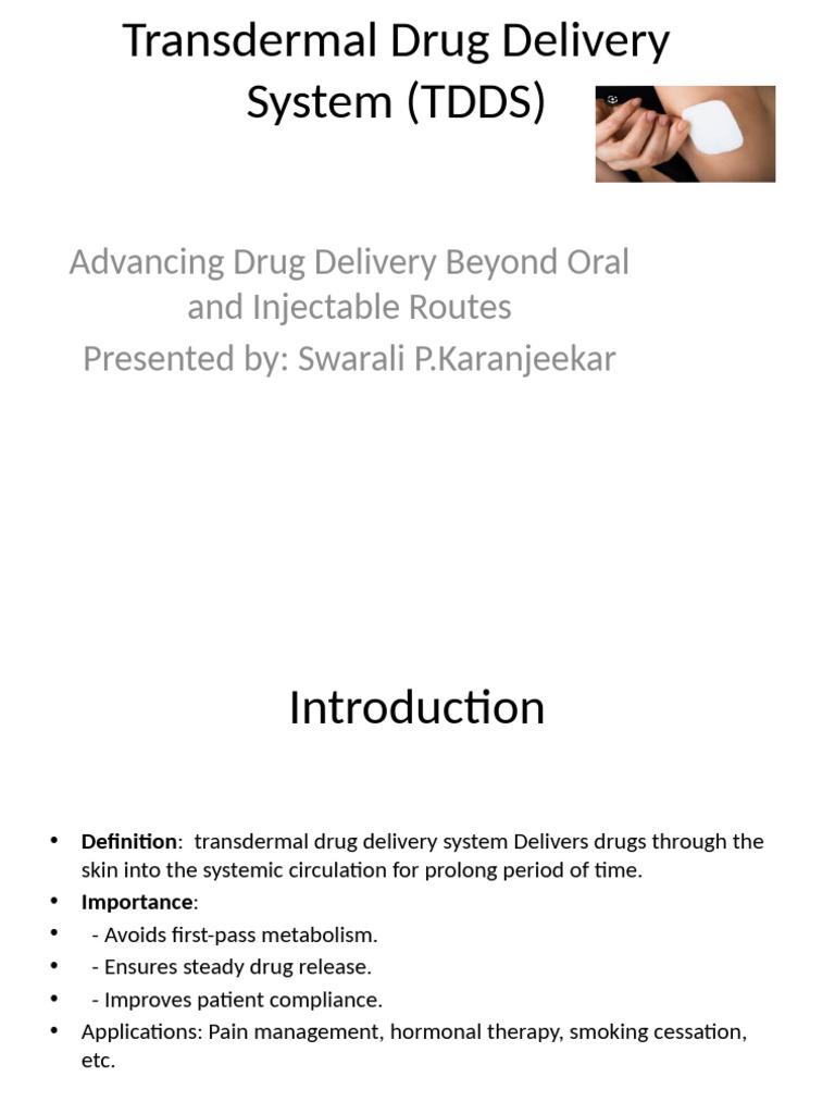 Transdermal Drug Delivery Systems Overview | PDF | Pharmacology ...