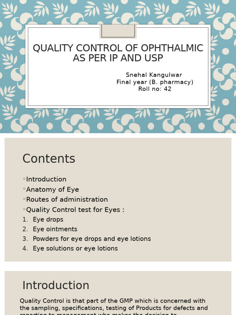 Ophthalmic Quality Control Tests | PDF | Topical Medication