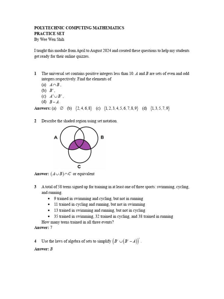 Polytechnic Computing Math Practice Set | PDF | Function (Mathematics ...