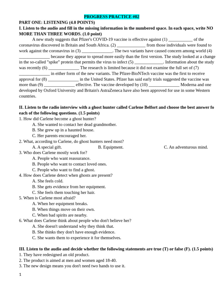 Listening and Language Skills Practice | PDF | Cost Of Living ...