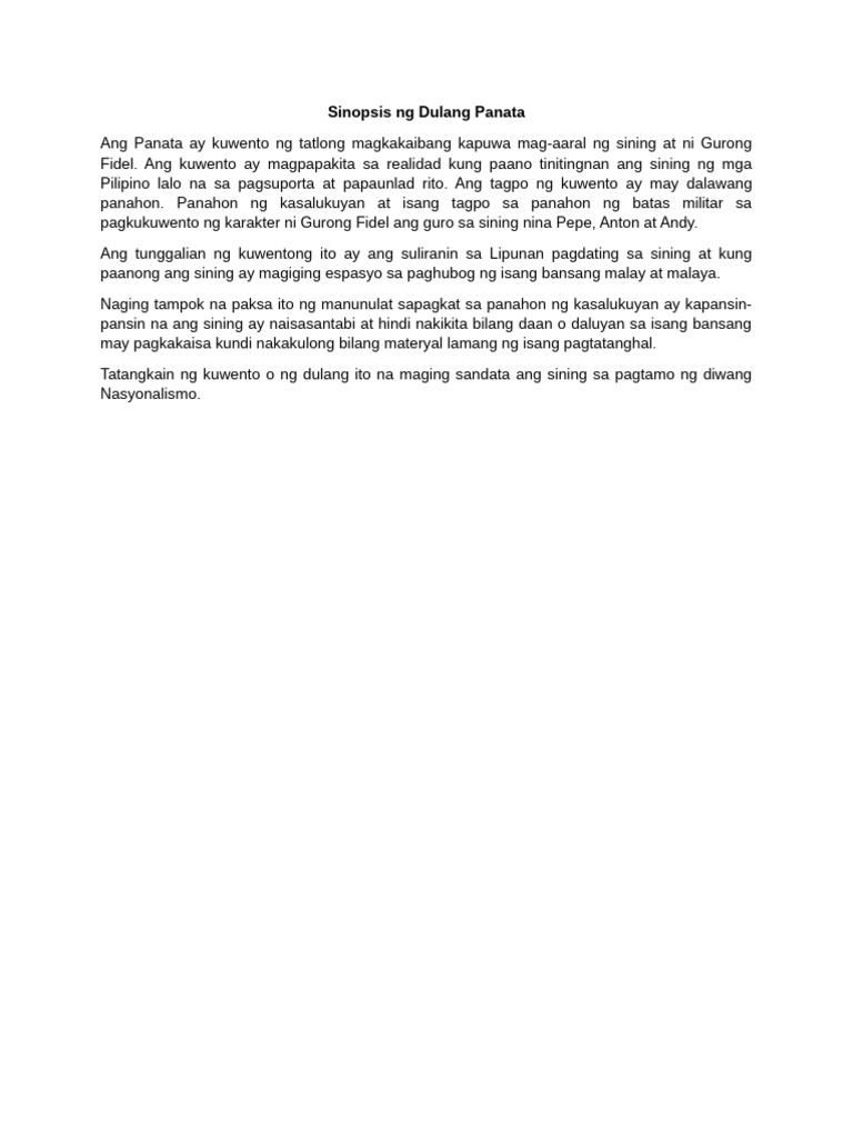 Sinopsis NG Dulang Panata | PDF