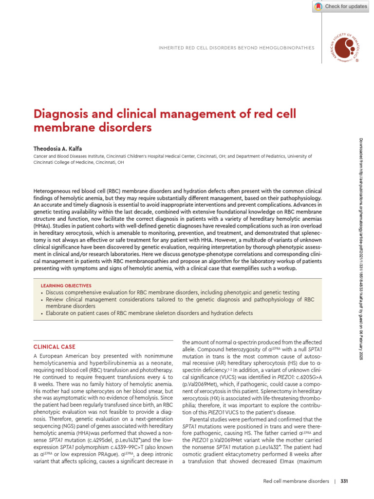 Red Cell Membrane Disorders Overview | PDF | Anemia | Red Blood Cell