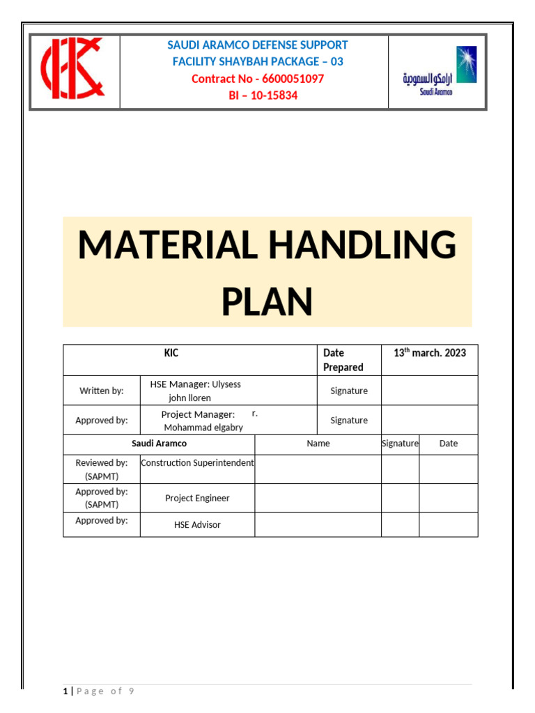 Material Handling Plan for Shaybah Project | PDF | Firefighting