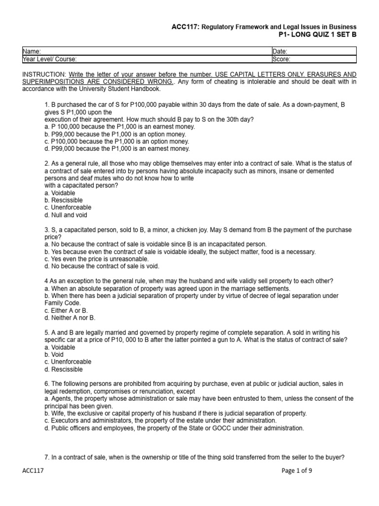 Legal Issues in Sales Contracts | PDF | Annulment | Prices