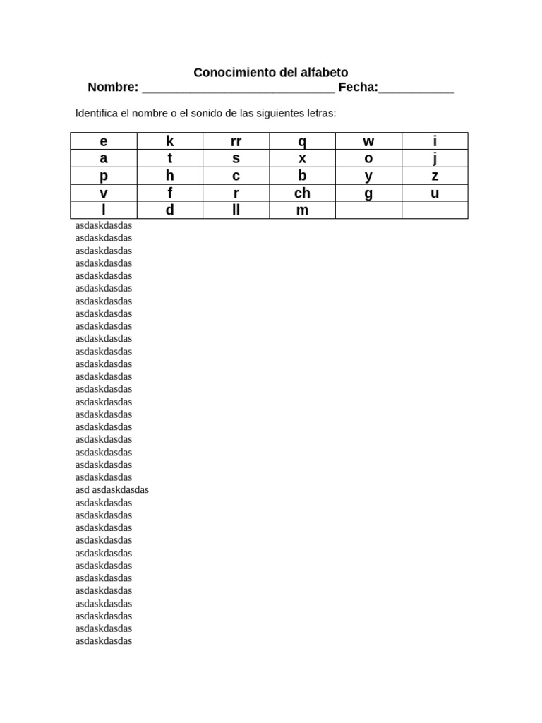Conocimiento Del Alfabeto Pdf