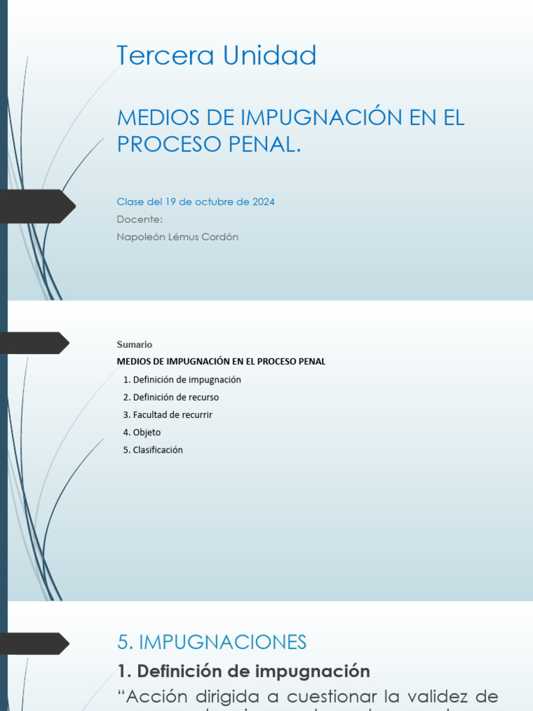 Medios de Impugnación en El Proceso Penal, Clase Del 19 de Octubre de ...