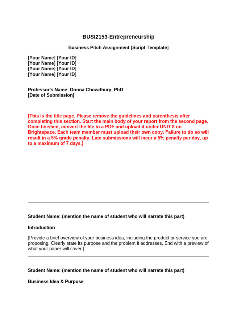 Business Pitch Template for Entrepreneurs | PDF