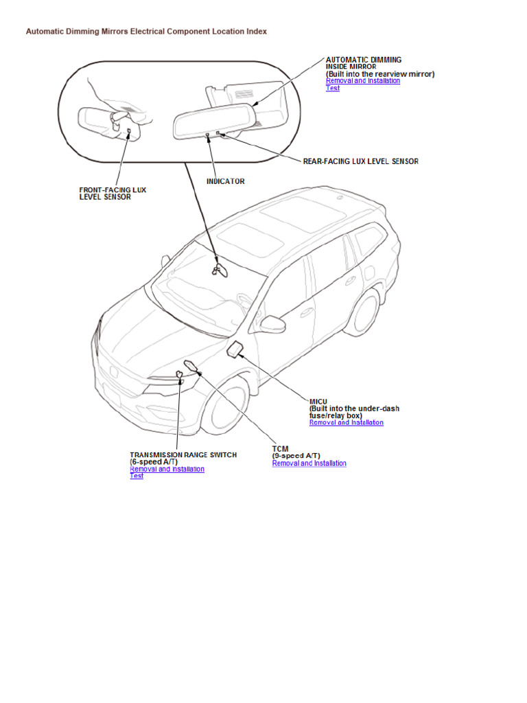 Automatic Dimming Mirrors Component Index | PDF