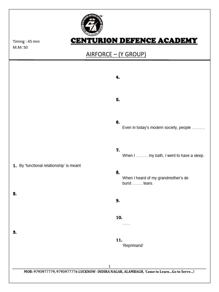 Air Force Y Group Sample Paper | PDF