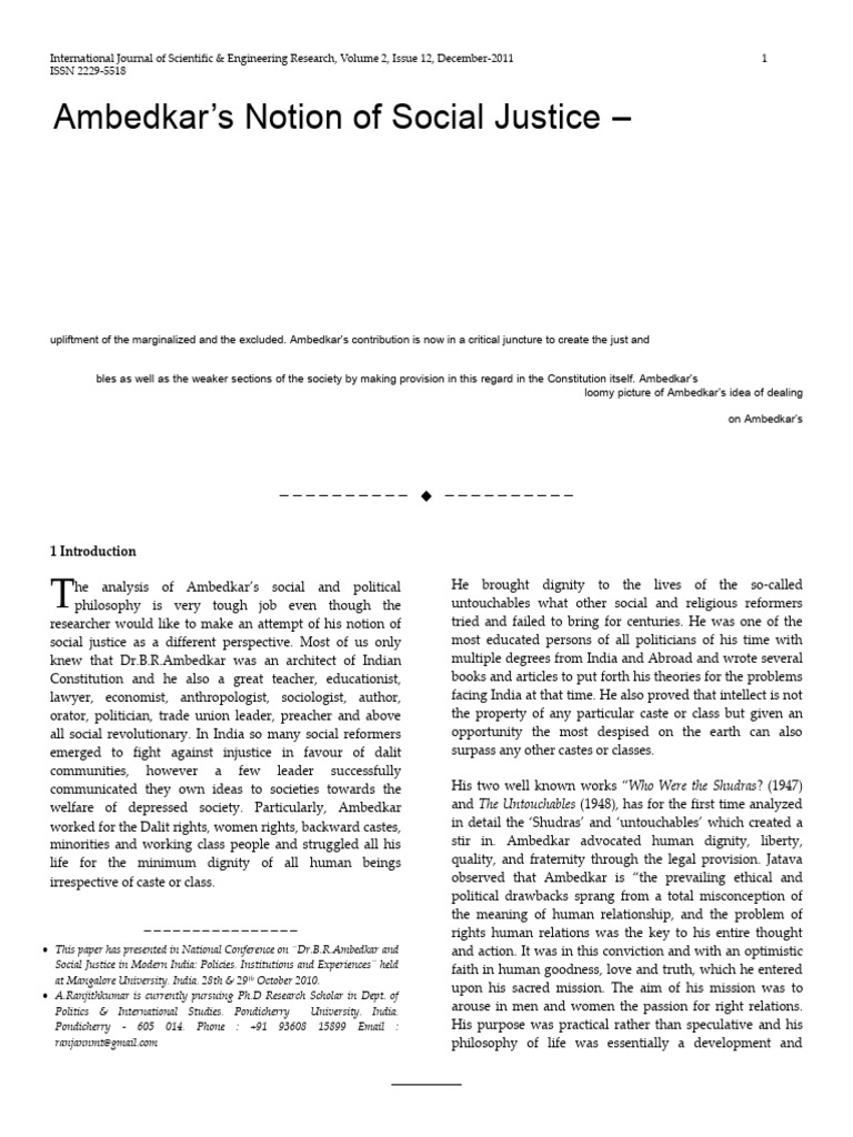 Ambedkar's Social Justice Perspective | PDF | Dalit | Egalitarianism