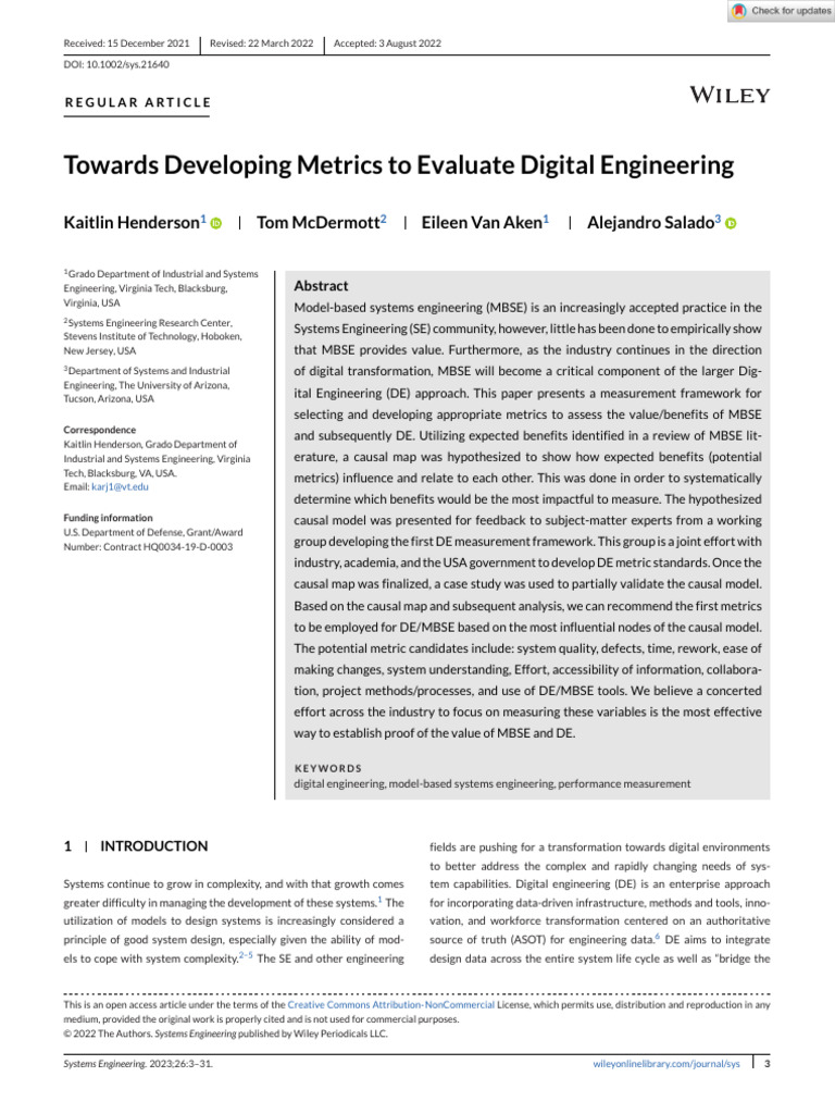 Metrics for Evaluating Digital Engineering | PDF | Causality | Systems ...