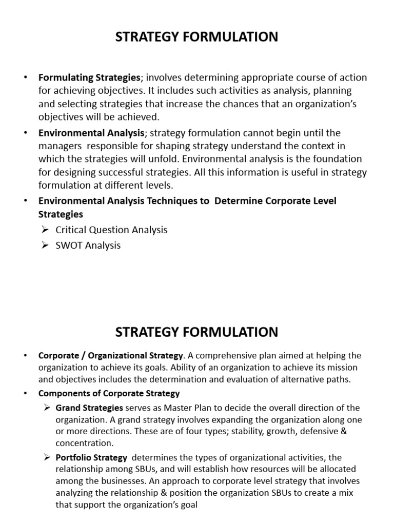 Strategy Formulation and SWOT Analysis | PDF | Swot Analysis ...