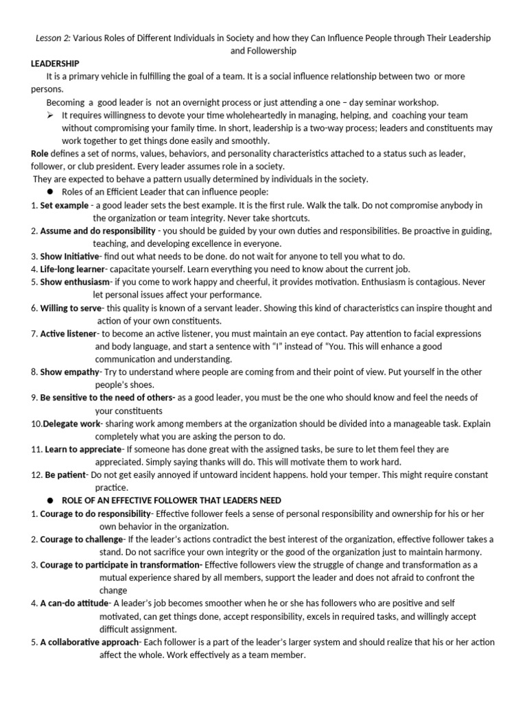 Lesson 2 Various Roles of Different Individuals in Society | PDF ...
