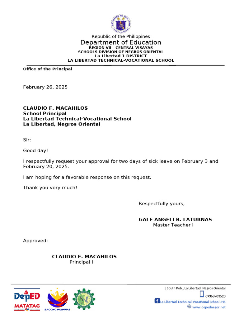 Sick Leave Letter of Intent Template | PDF