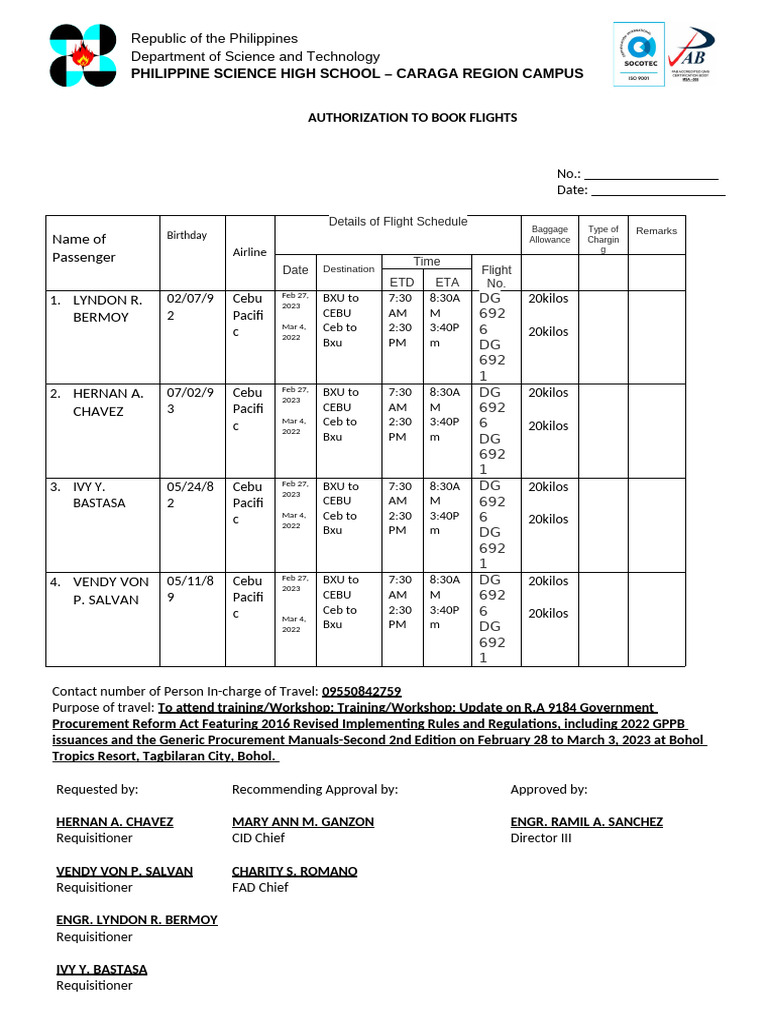 Flight Booking Authorization Form | PDF | Aviation Safety | Civil Aviation