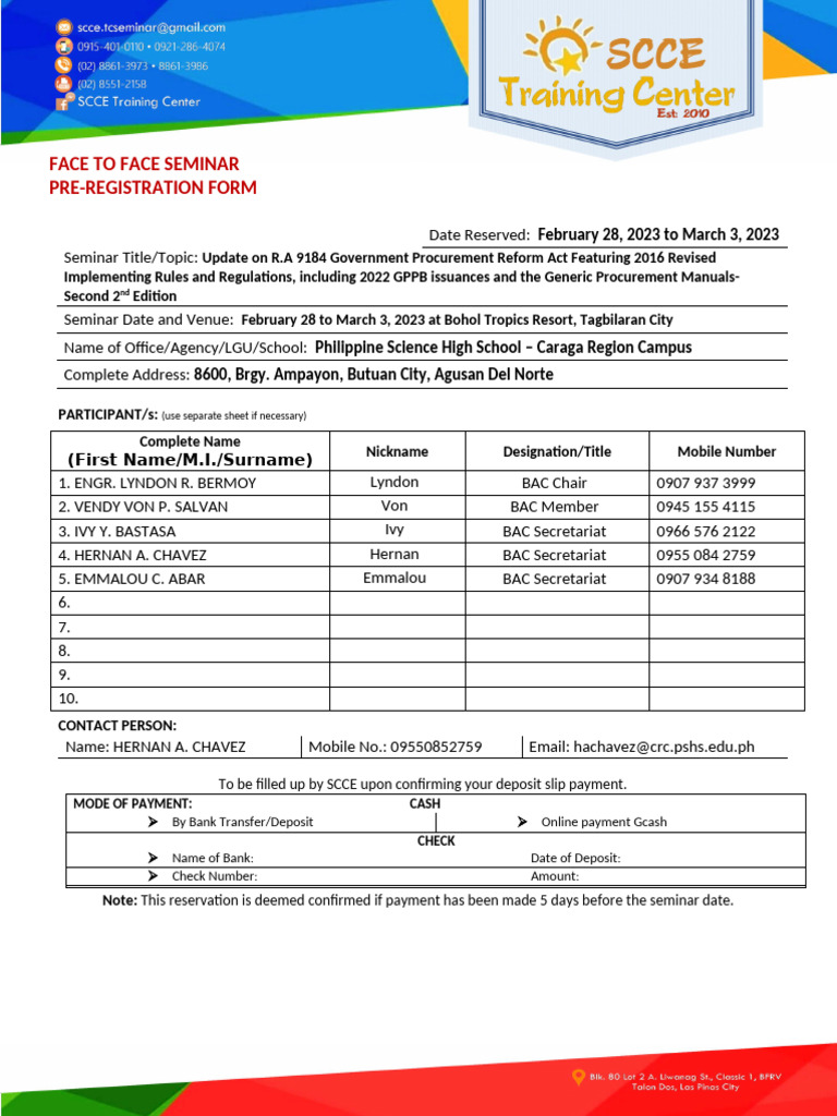 R.A. 9184 Seminar Pre-Registration Form | PDF