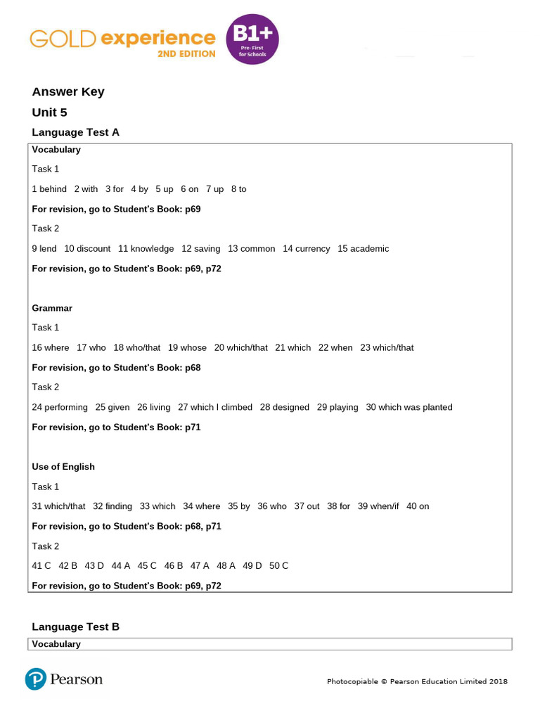 Unit 5 Language Test Answer Key | PDF