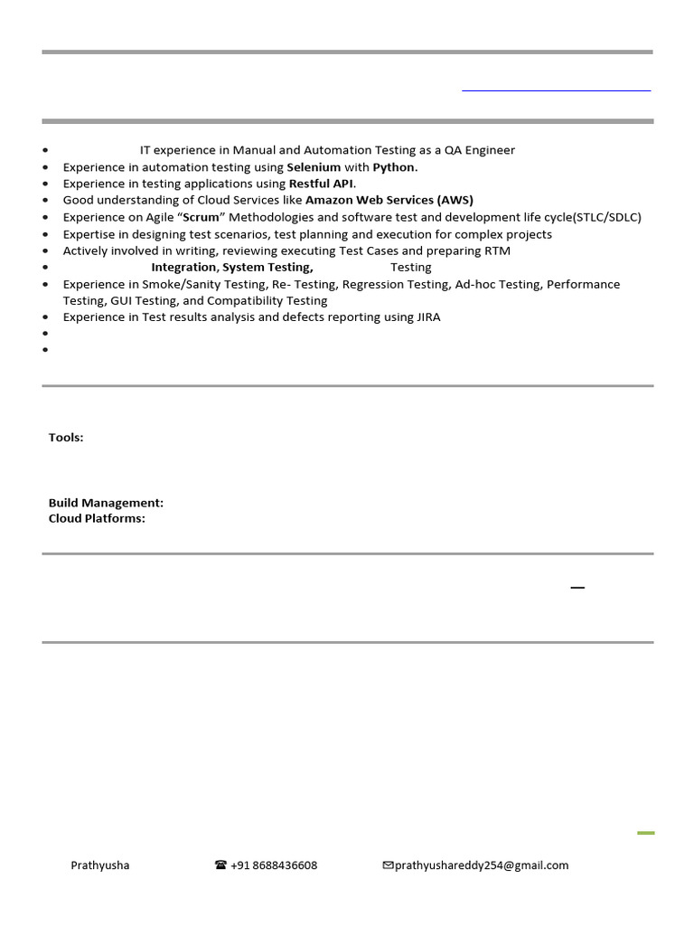 QA Engineer Resume: Selenium & AWS Expertise | PDF | Selenium (Software ...