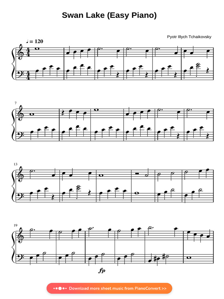 Easy Swan Lake Piano Sheet Music | PDF
