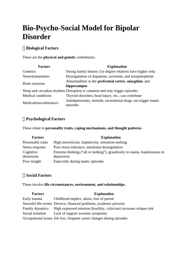 Bio-Psycho-Social Model of Bipolar Disorder | PDF