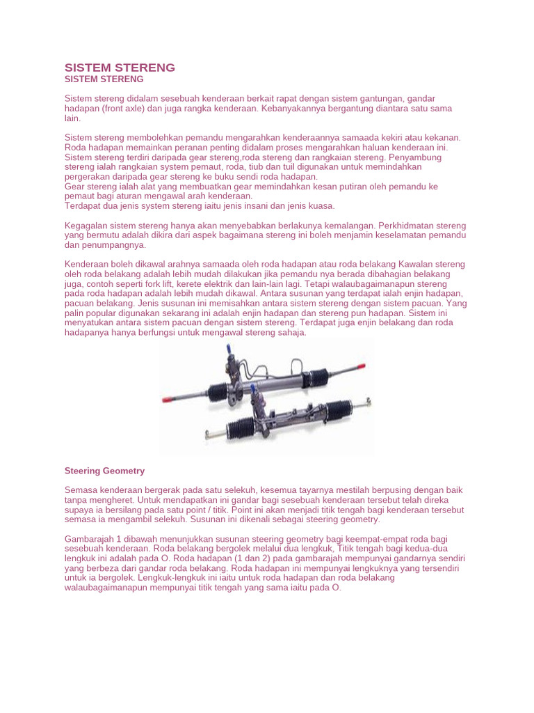 Komponen dan Fungsi Sistem Stereng | PDF