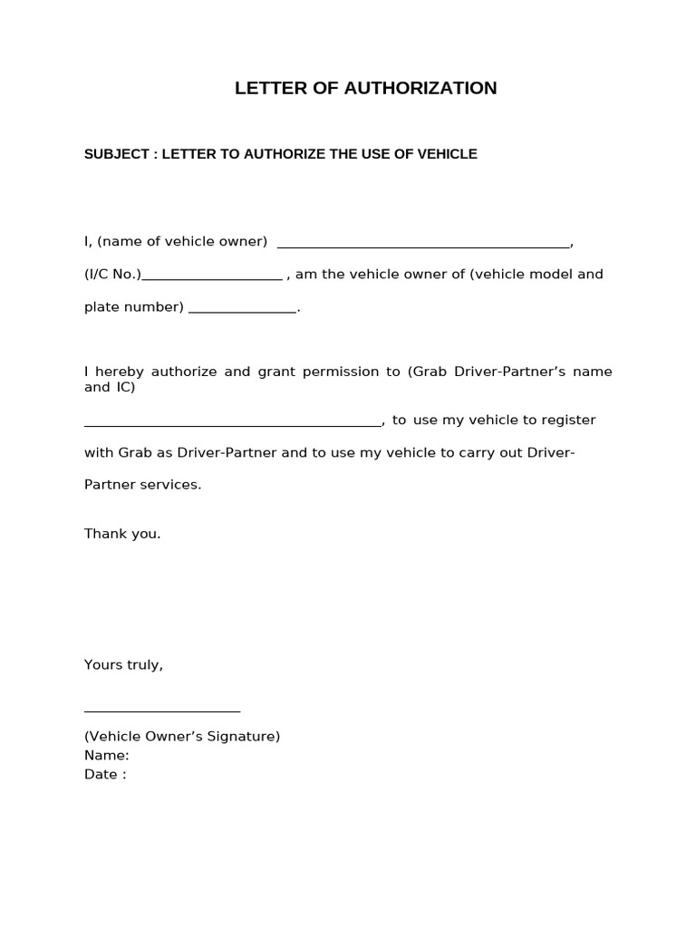 Vehicle Authorization for Grab Driver | PDF
