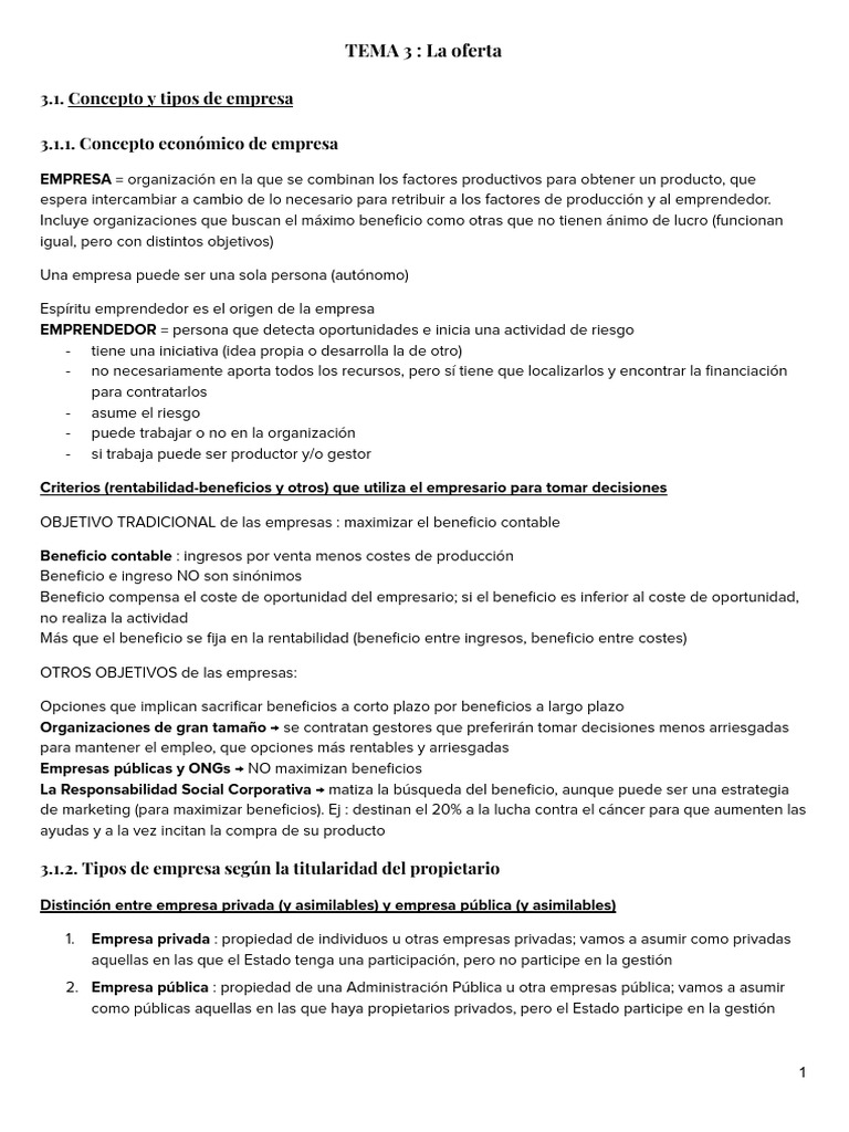 Tipos y Conceptos de Empresa | PDF | Oferta (economía) | Business