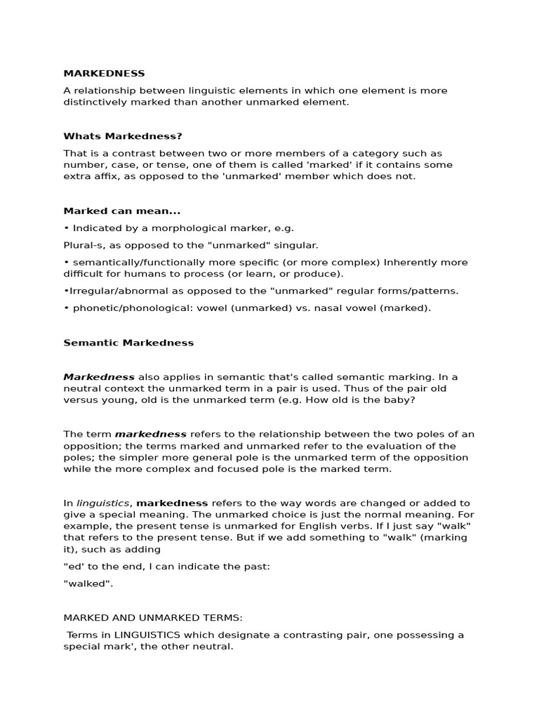 Linguistic Markedness Explained | PDF | Linguistics | Grammar