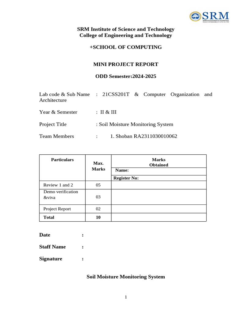 Soil Moisture Monitoring System Report | PDF | Agriculture | Automation