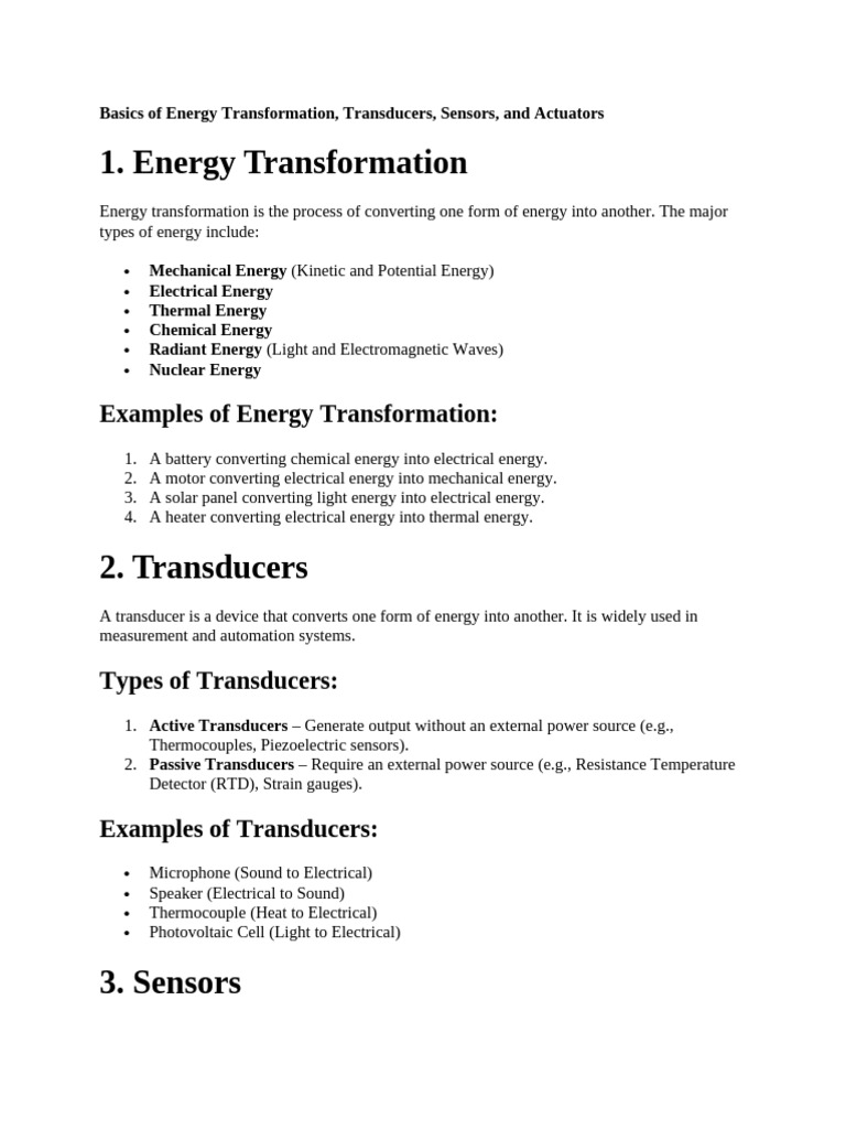 Engineering Basics: Energy & Devices | PDF | Actuator | Sensor