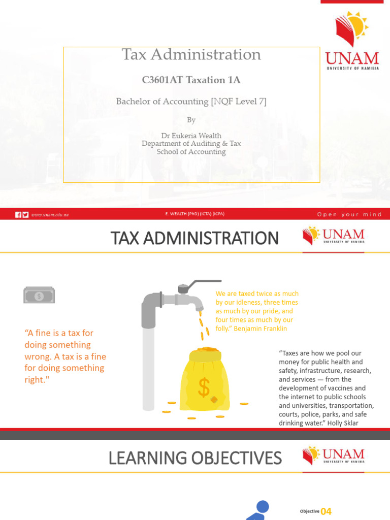 Tax Administration Overview by Dr. Eukeria | PDF | Taxes | Direct Tax