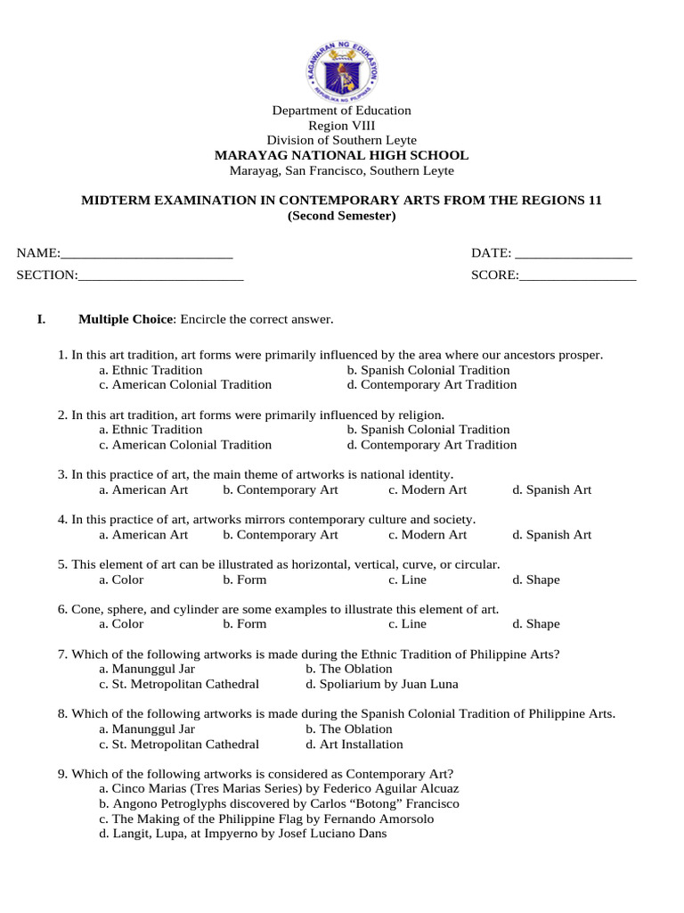 Midterm Exam: Contemporary Arts Quiz | PDF | The Arts