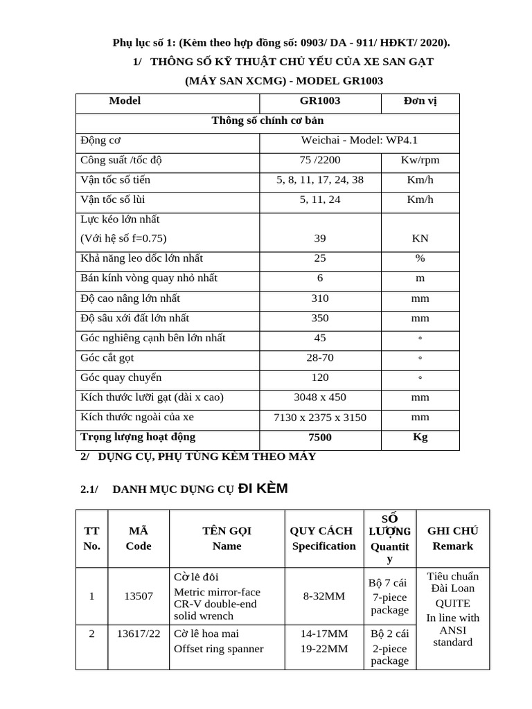 Phu Luc 1 TSKT GR1003 - NEW | PDF