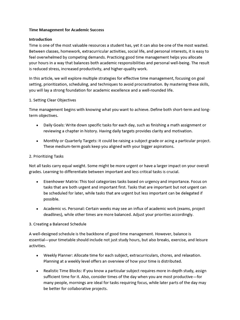 Effective Time Management Tips for Students | PDF | Time Management ...