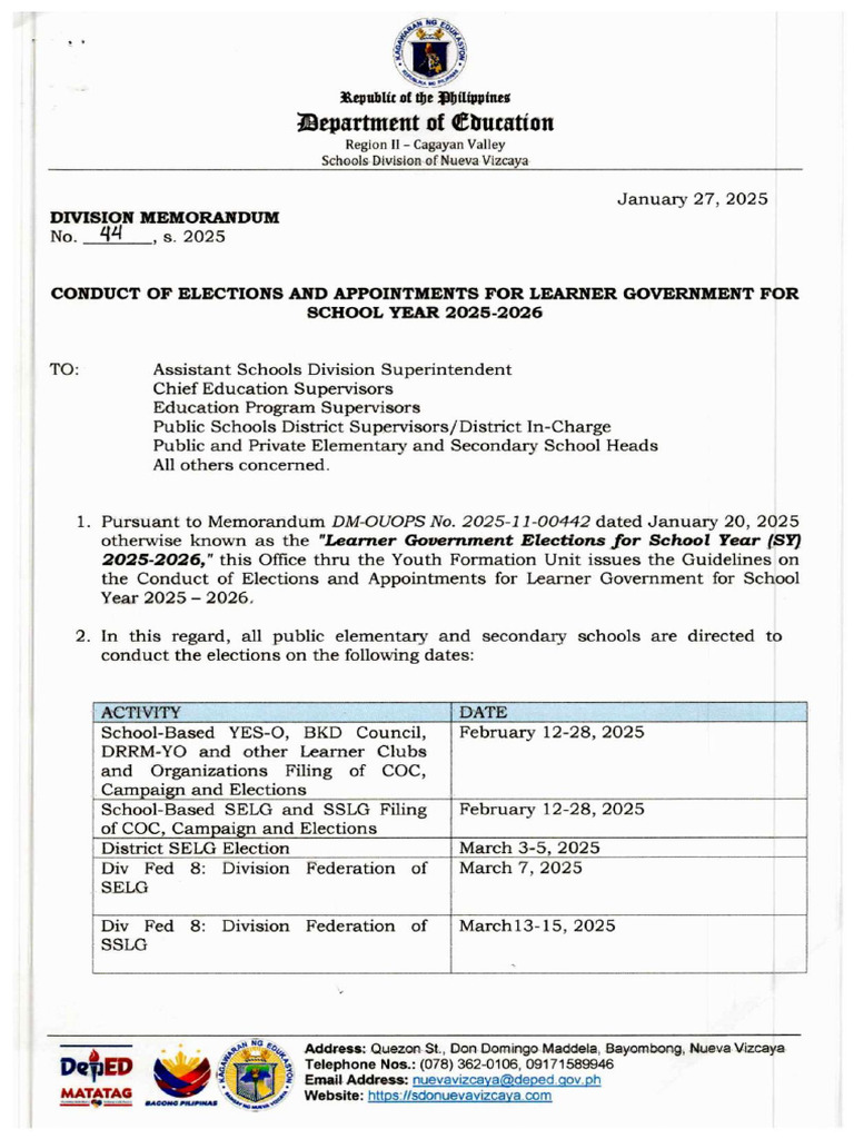 DM No. 44 S. 2025 Conduct of Elections and Appointments For Learner ...