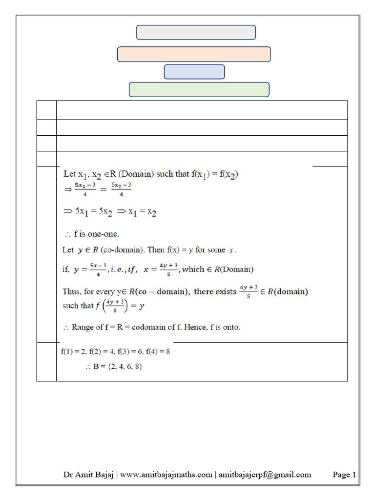 Class Xii Relations & Functions Self-Assessment Test (Solution) (2024 ...