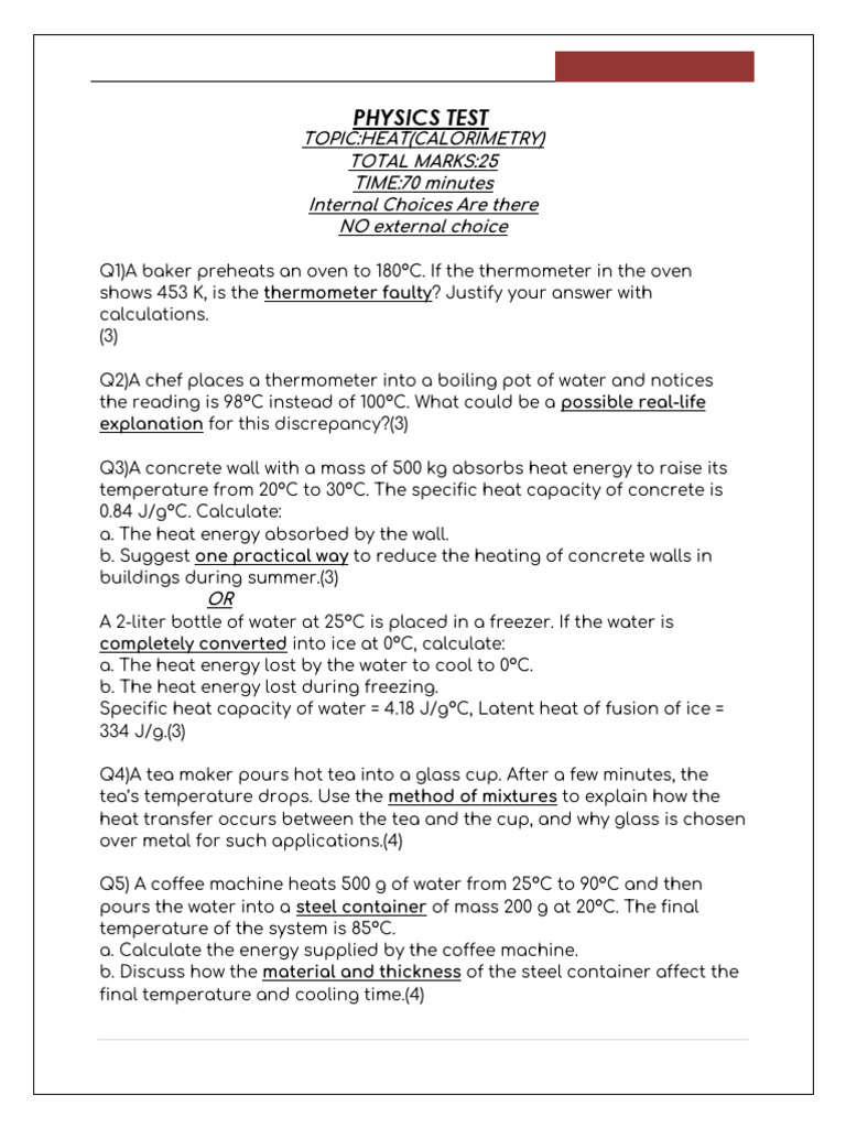 Physics Test PDF | PDF | Heat | Temperature