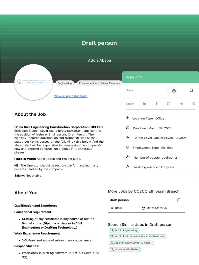 CCECC Ethiopia: Draft Person Position | PDF | Engineering | Communication