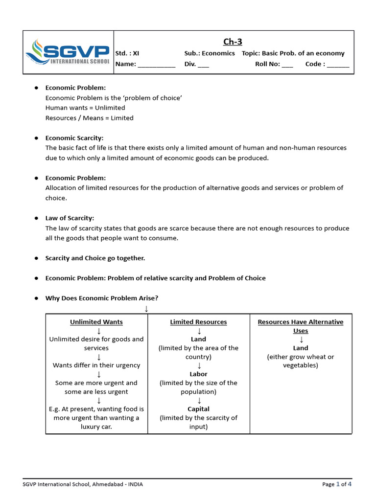 Economic Problems and Scarcity Explained | PDF | Economies | Economics