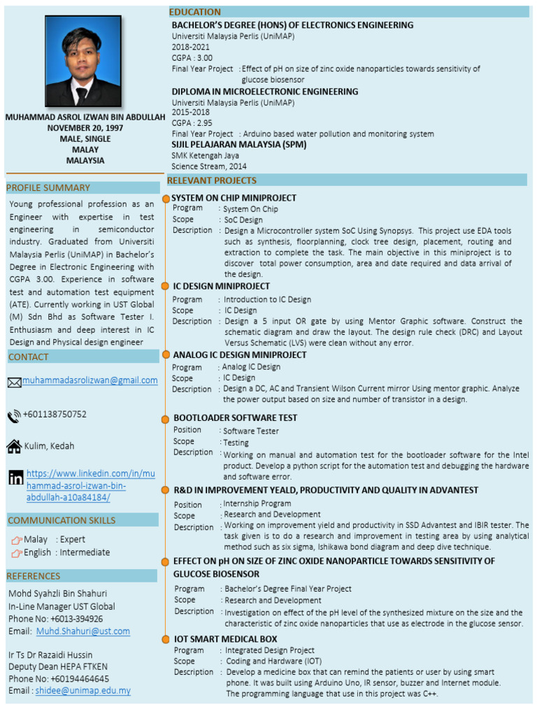 Electronics Engineer Resume Summary | PDF | System On A Chip | Automation