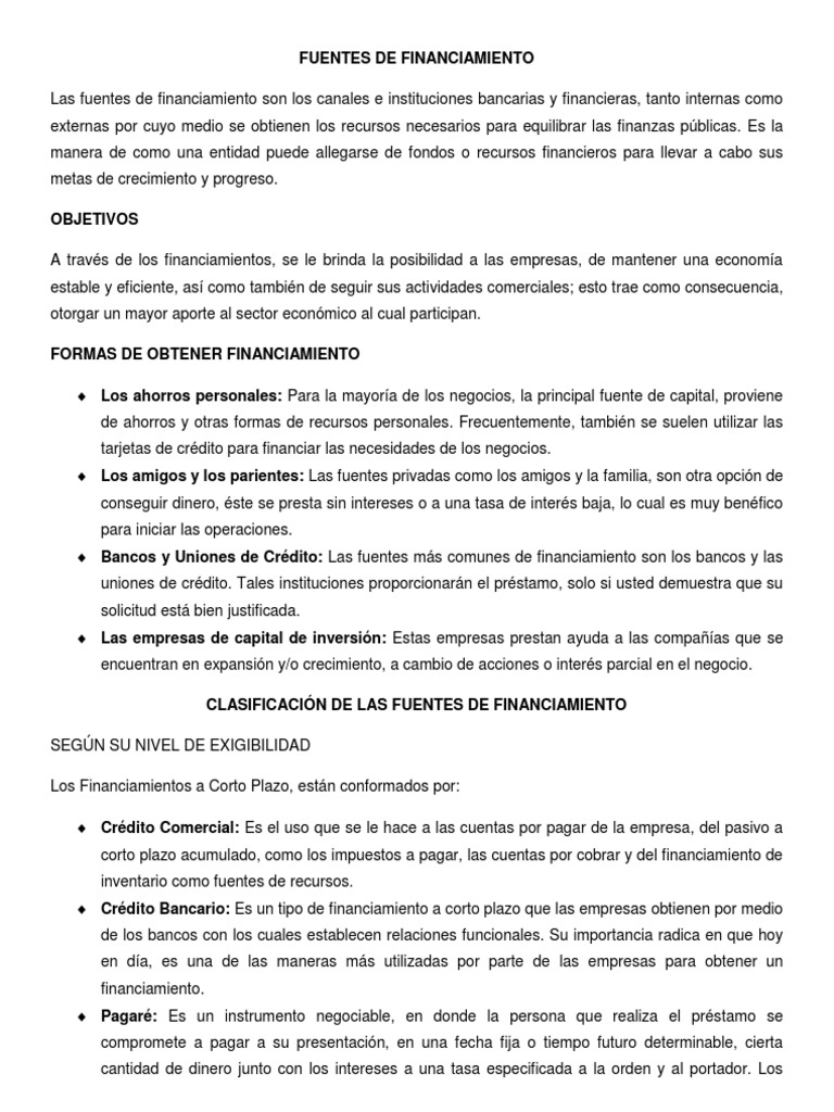 Fuentes de Financiamiento Empresarial | PDF | Bancos | Interés