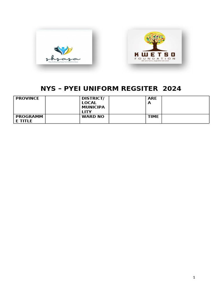 NYS - PYEI SHSASA Uniform RegisterR | PDF