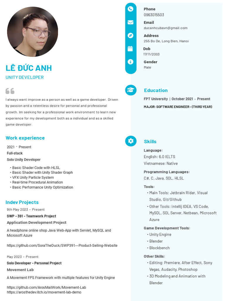 Unity Developer Portfolio and Projects | PDF | Blender (Software ...