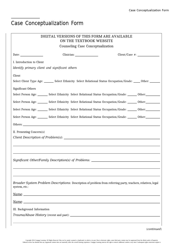 Case Conceptualization Template | PDF | Psychological Concepts ...
